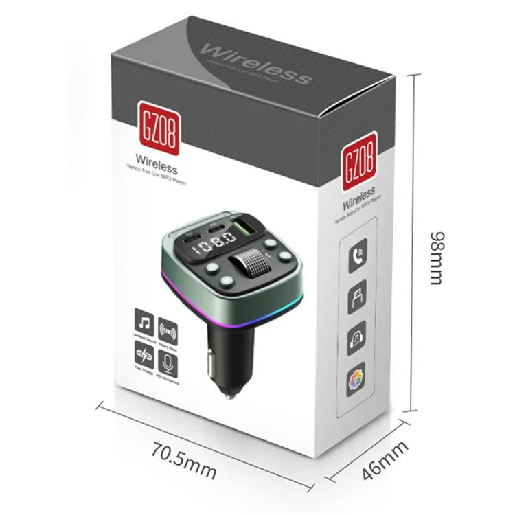 GZ08 Car BT MP3 Player with Car Charger Fast Charging Digital Display Voltage Lossless Audio Quality
