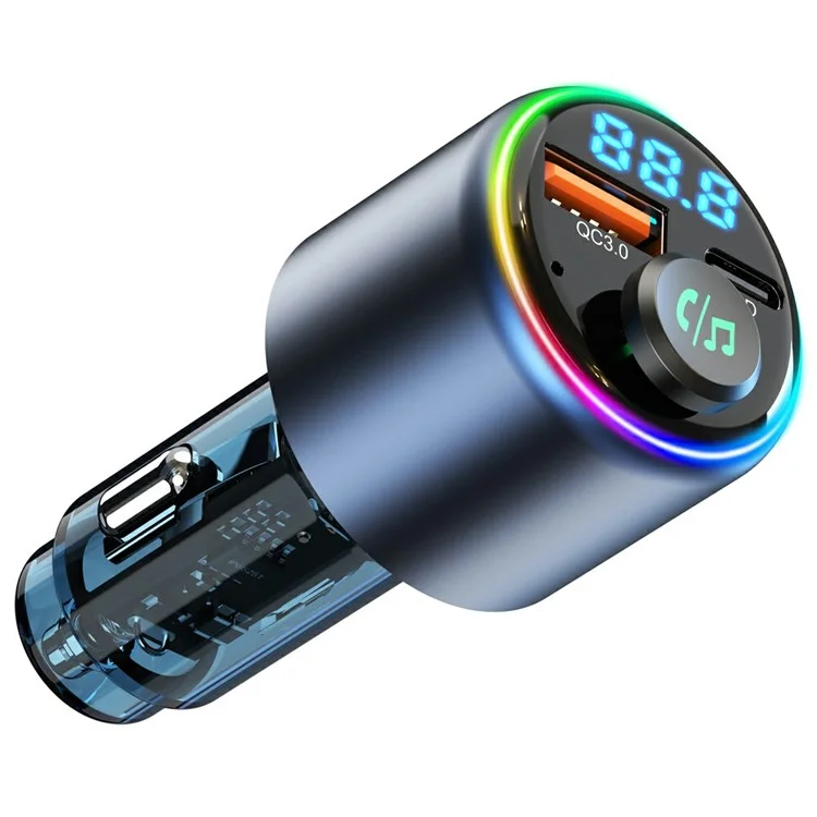 BC89 Caricabatterie per Auto 48W Adattatore di Ricarica Rapida Lettore MP3 Bluetooth Trasmettitore FM con Luce Ambiente