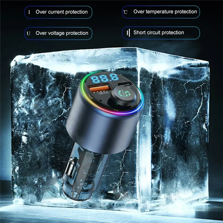 BC89 Caricabatterie per Auto 48W Adattatore di Ricarica Rapida Lettore MP3 Bluetooth Trasmettitore FM con Luce Ambiente