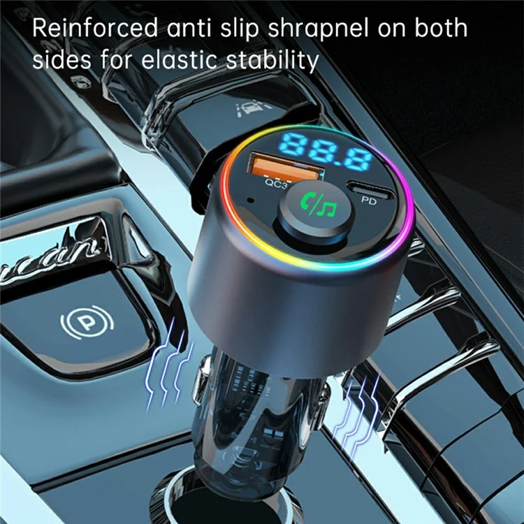 BC89 Caricabatterie per Auto 48W Adattatore di Ricarica Rapida Lettore MP3 Bluetooth Trasmettitore FM con Luce Ambiente