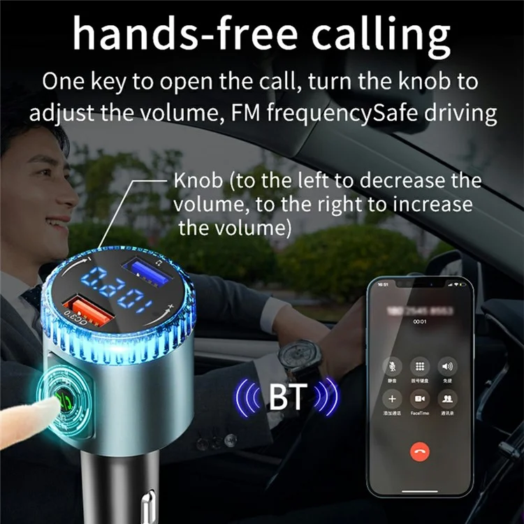 BC77 MP3 Player Ambient Light Digital Display Bluetooth-Compatible Car Charger FM Transmitter Support U-Disk
