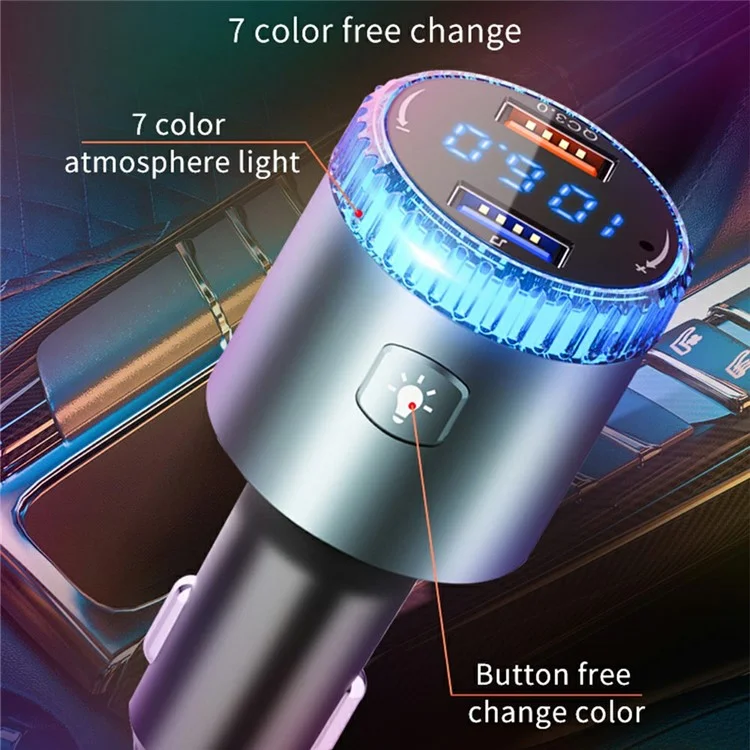 BC77 MP3 Player Ambient Light Digital Display Bluetooth-Compatible Car Charger FM Transmitter Support U-Disk