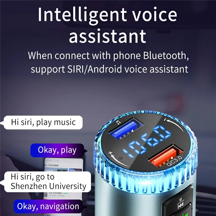BC77 MP3 Player Ambient Light Digital Display Bluetooth-Compatible Car Charger FM Transmitter Support U-Disk