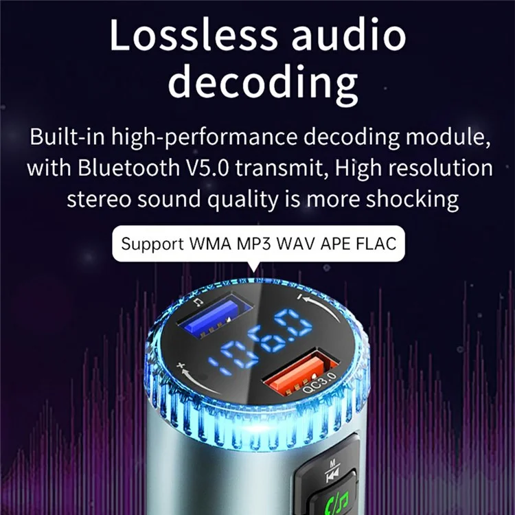 BC77 MP3 Player Ambient Light Digital Display Bluetooth-Compatible Car Charger FM Transmitter Support U-Disk