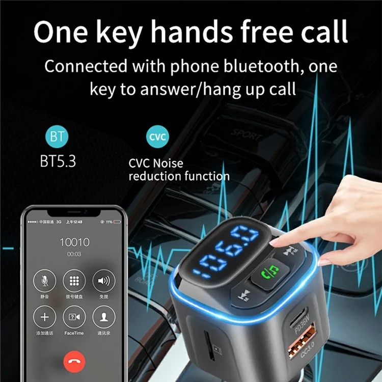 BC80 Car Charger Bluetooth-Compatible MP3 Player Hands-Free Calling Voltage Display Adapter