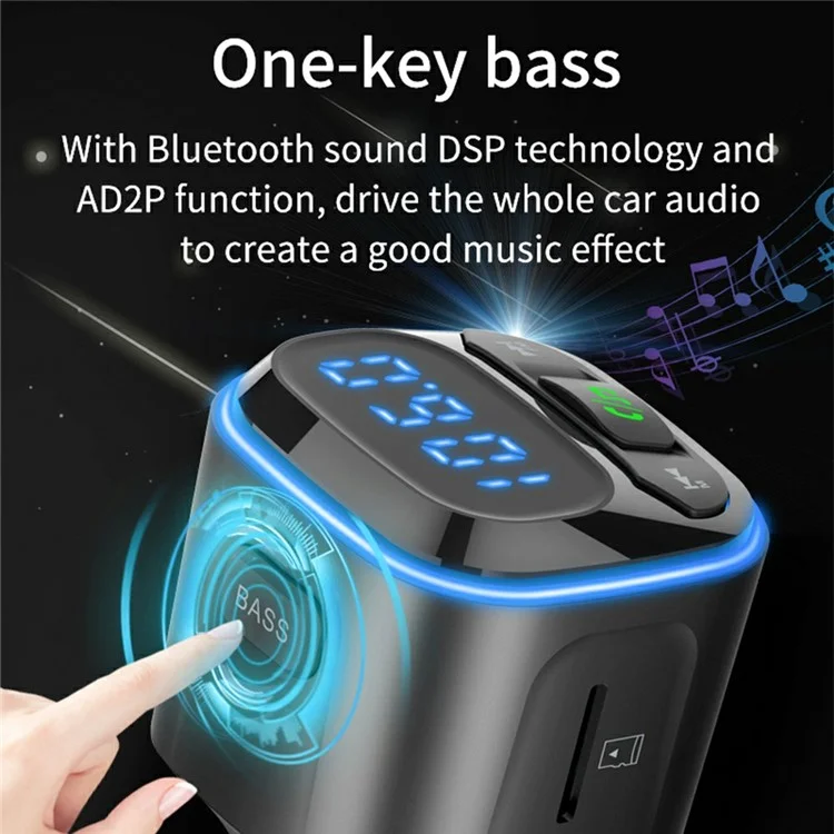 BC80 Car Charger Bluetooth-Compatible MP3 Player Hands-Free Calling Voltage Display Adapter