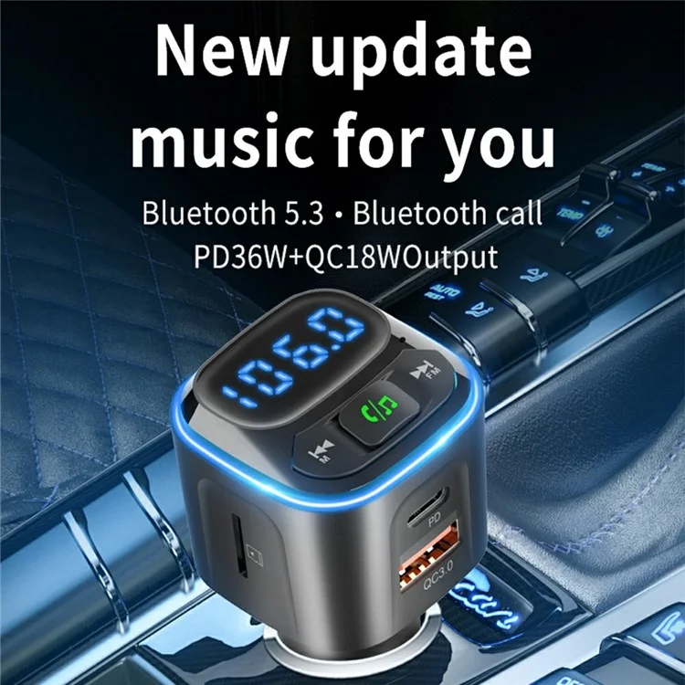 BC80 Car Charger Bluetooth-Compatible MP3 Player Hands-Free Calling Voltage Display Adapter
