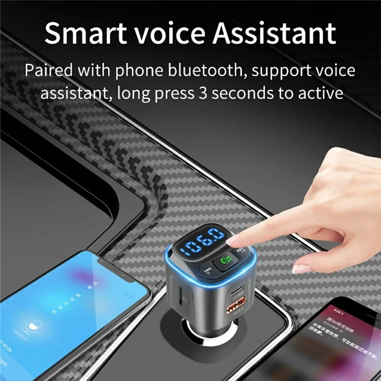 BC80 Car Charger Bluetooth-Compatible MP3 Player Hands-Free Calling Voltage Display Adapter