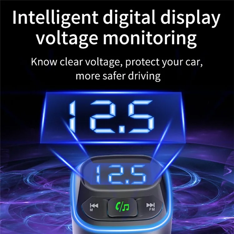 BC80 Car Charger Bluetooth-Compatible MP3 Player Hands-Free Calling Voltage Display Adapter