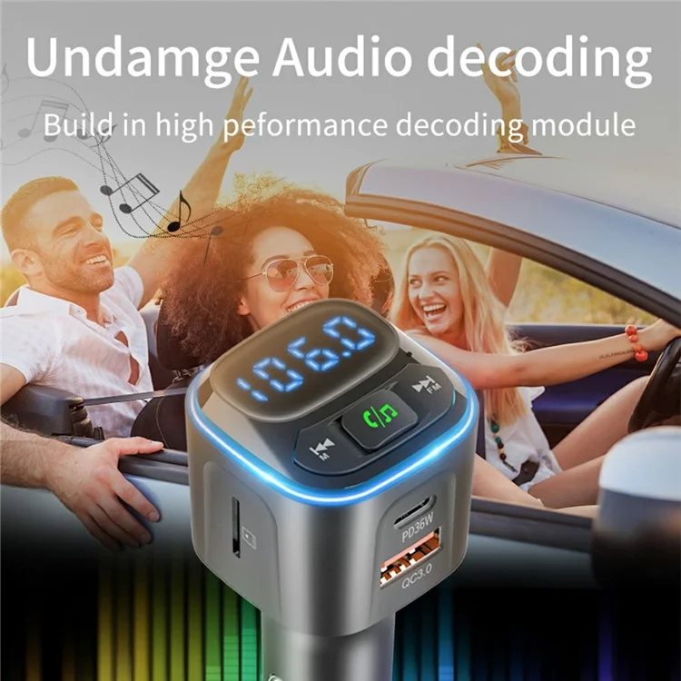 BC80 Car Charger Bluetooth-Compatible MP3 Player Hands-Free Calling Voltage Display Adapter