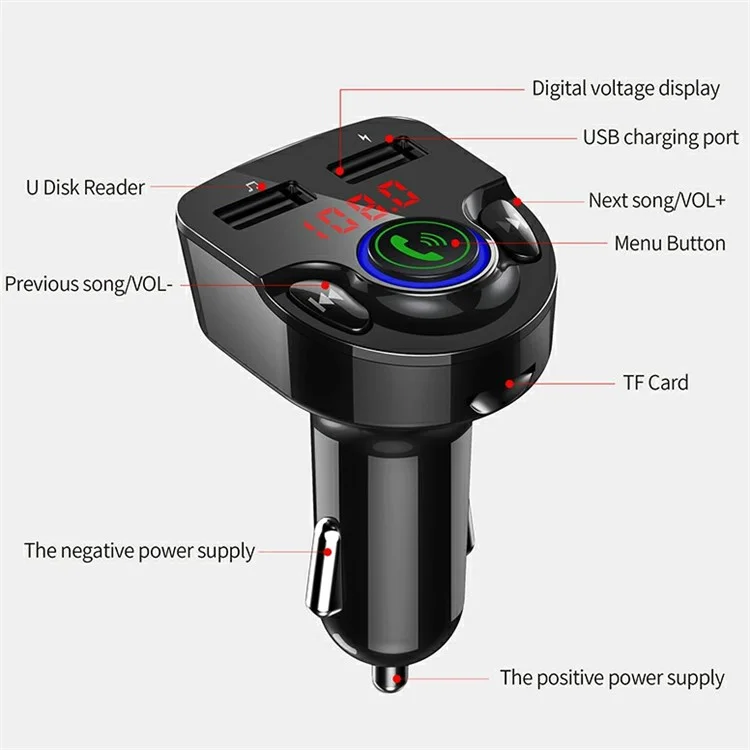 G32 Car Charger Voltage Detection FM Transmitter Bluetooth-Compatible MP3 Player with Voice Navigation
