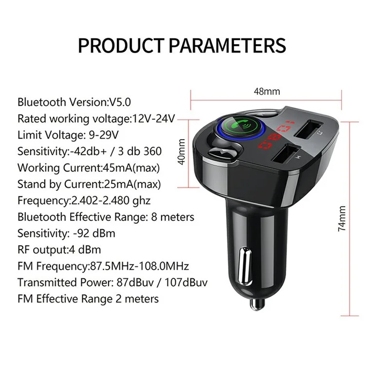 G32 Car Charger Voltage Detection FM Transmitter Bluetooth-Compatible MP3 Player with Voice Navigation