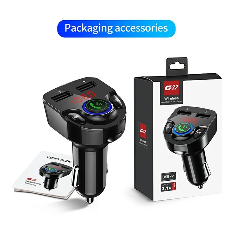 G32 Car Charger Voltage Detection FM Transmitter Bluetooth-Compatible MP3 Player with Voice Navigation