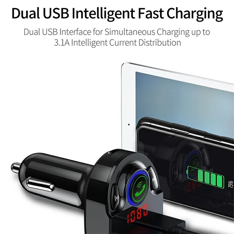 G32 Car Charger Voltage Detection FM Transmitter Bluetooth-Compatible MP3 Player with Voice Navigation