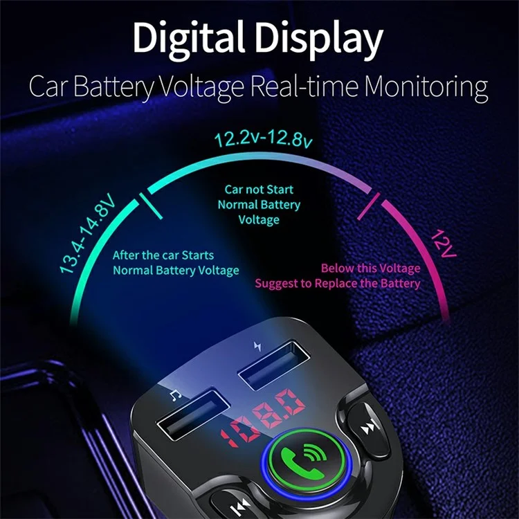 G32 Car Charger Voltage Detection FM Transmitter Bluetooth-Compatible MP3 Player with Voice Navigation