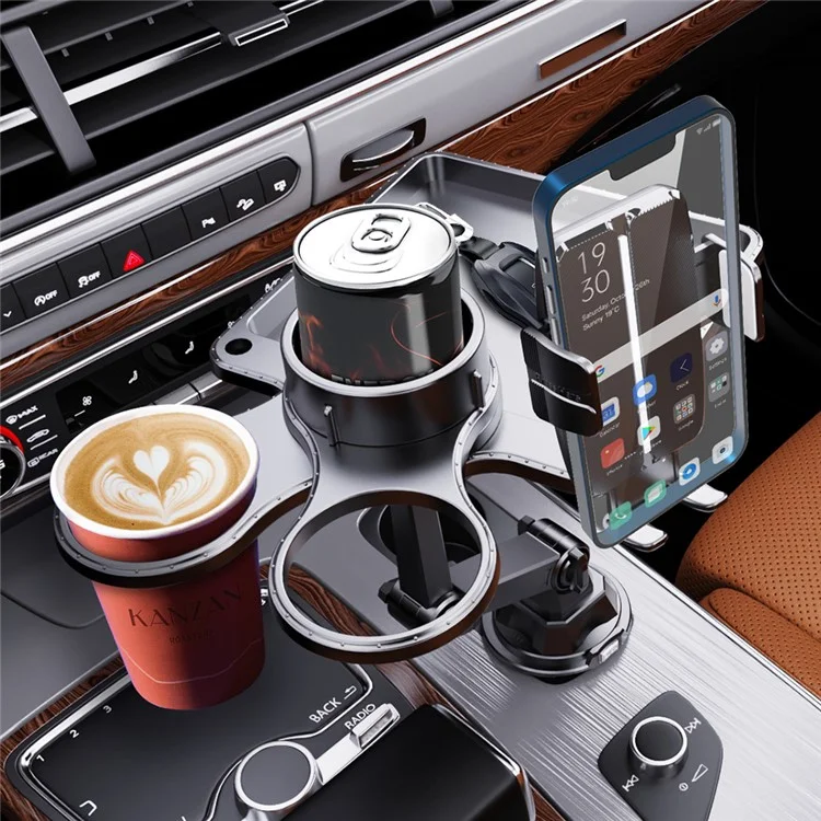 CP252 Multifunction Car Cell Phone Mount Bracket Food Tray with Dual Rotatable Cup Holder