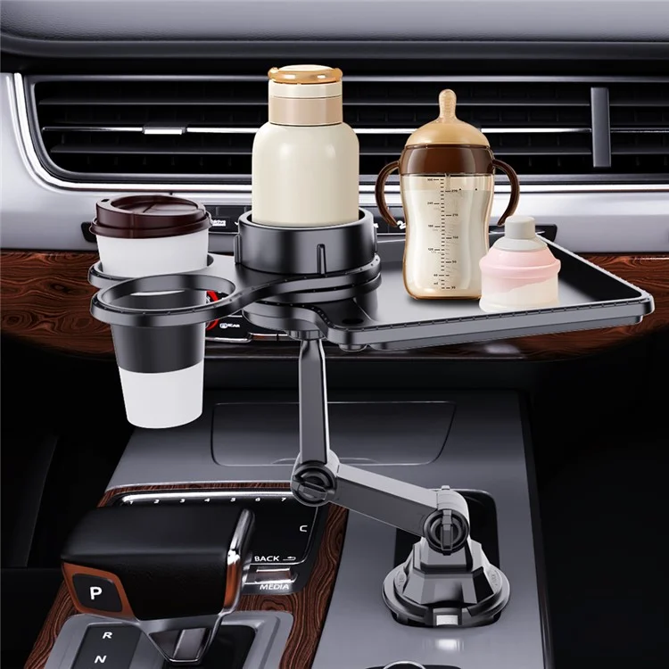 CP252 Multifunction Car Cell Phone Mount Bracket Food Tray with Dual Rotatable Cup Holder