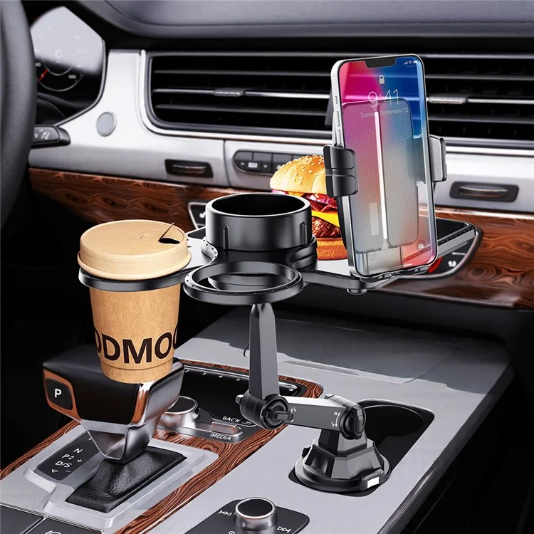 CP252 Multifunction Car Cell Phone Mount Bracket Food Tray with Dual Rotatable Cup Holder