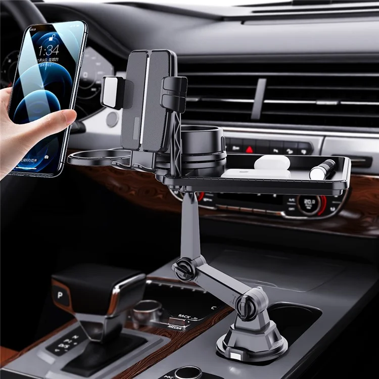 CP252 Multifunction Car Cell Phone Mount Bracket Food Tray with Dual Rotatable Cup Holder
