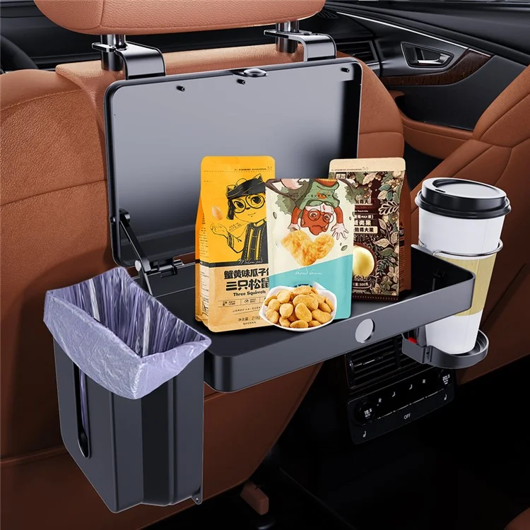 Support de plateau repas pour siège arrière de voiture K255, avec porte-gobelet, boîte à mouchoirs et organisateur extensible en plastique
