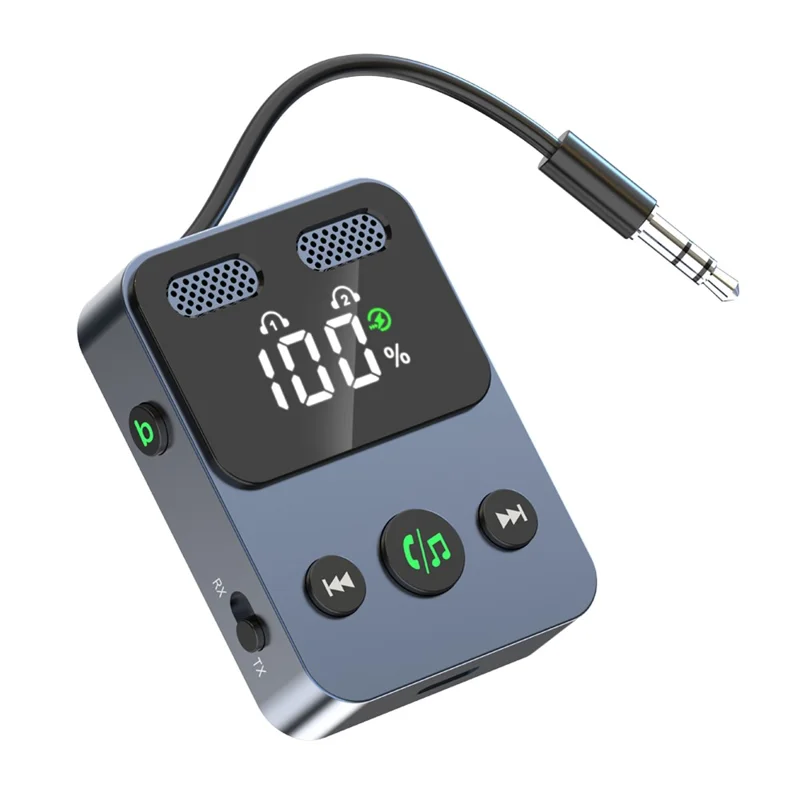BR17 2 In 1 Digital Display Bluetooth-Compatible Receiver Transmitter Car Audio Adapter with Bass Boost