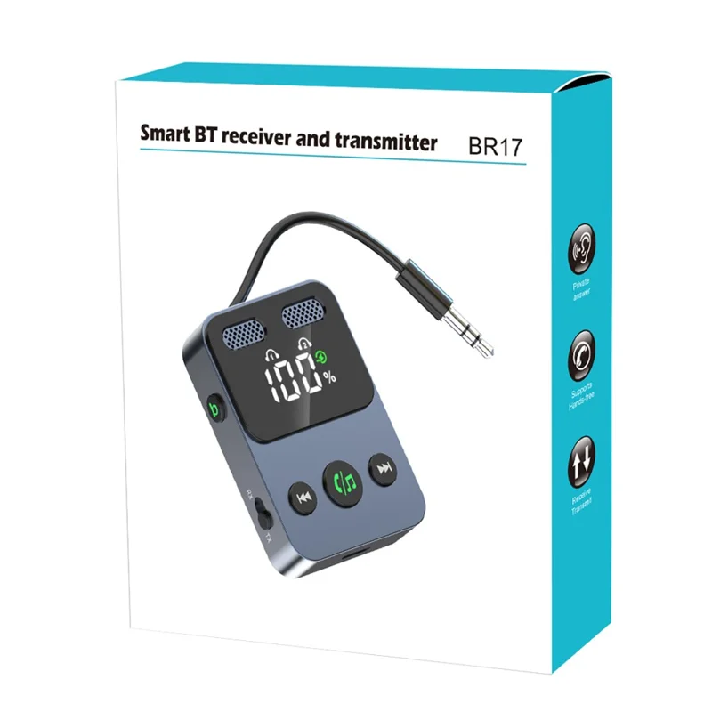 BR17 2 In 1 Digital Display Bluetooth-Compatible Receiver Transmitter Car Audio Adapter with Bass Boost