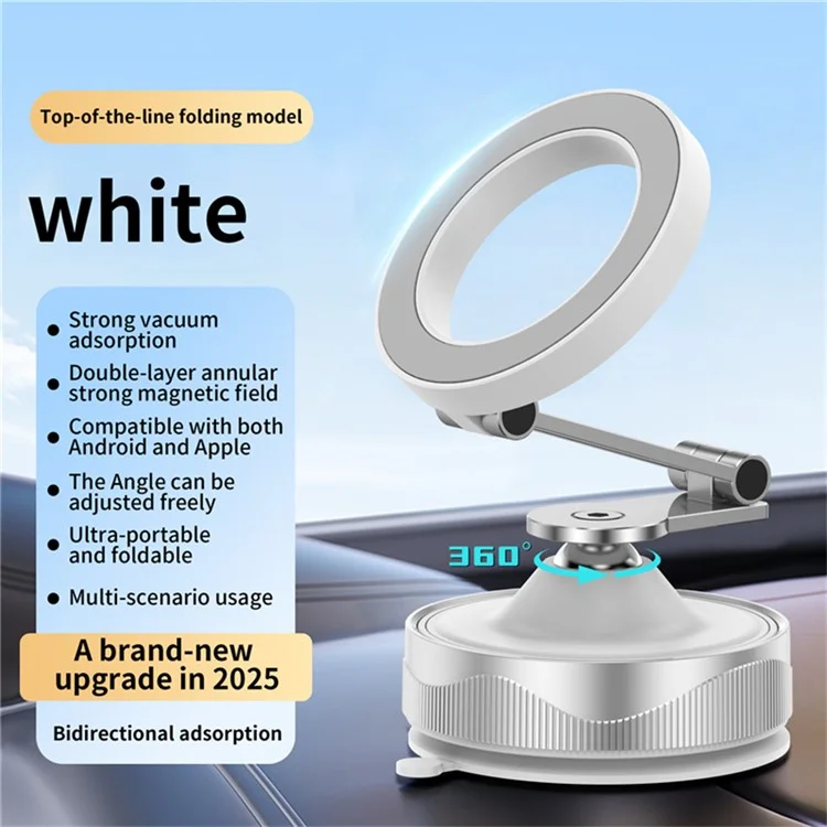 X30 360° Vacuum Magnetic Car Phone Holder Suction Cup Foldable Cell Phone Stand Mount for Auto / Car - White