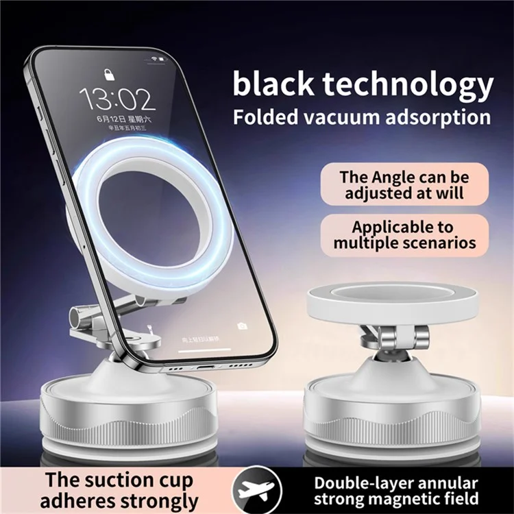 X30 360° Vacuum Magnetic Car Phone Holder Suction Cup Foldable Cell Phone Stand Mount for Auto / Car - White