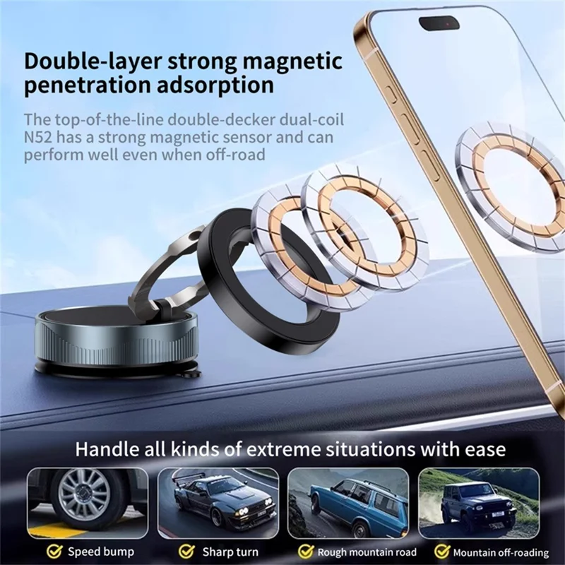 X28 360° Rotating Magnetic Car Phone Holder Vacuum Suction Phone Mount Compatible with Magsafe - Black