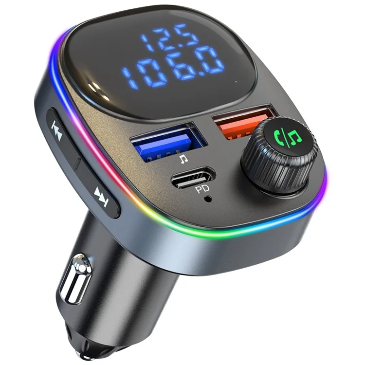 BC82 Digital Display Tensione Monitoraggio Bluetooth Chiamata a Mani Libere Mp3 Player Type-C + Dual USB Car Charger FM Trasmettitore Con Luce Colorata