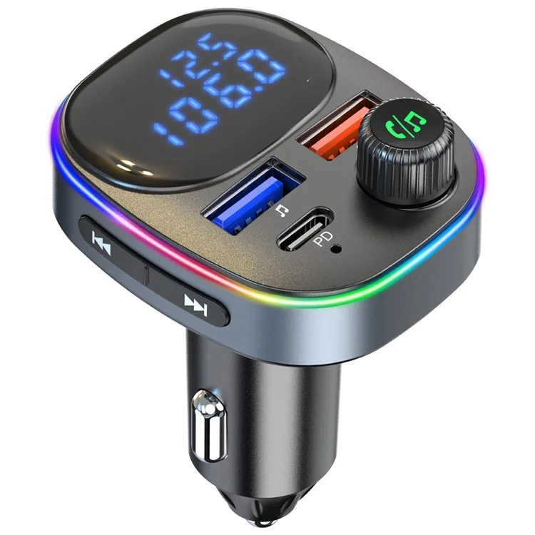 BC82 Digital Display Tensione Monitoraggio Bluetooth Chiamata a Mani Libere Mp3 Player Type-C + Dual USB Car Charger FM Trasmettitore Con Luce Colorata