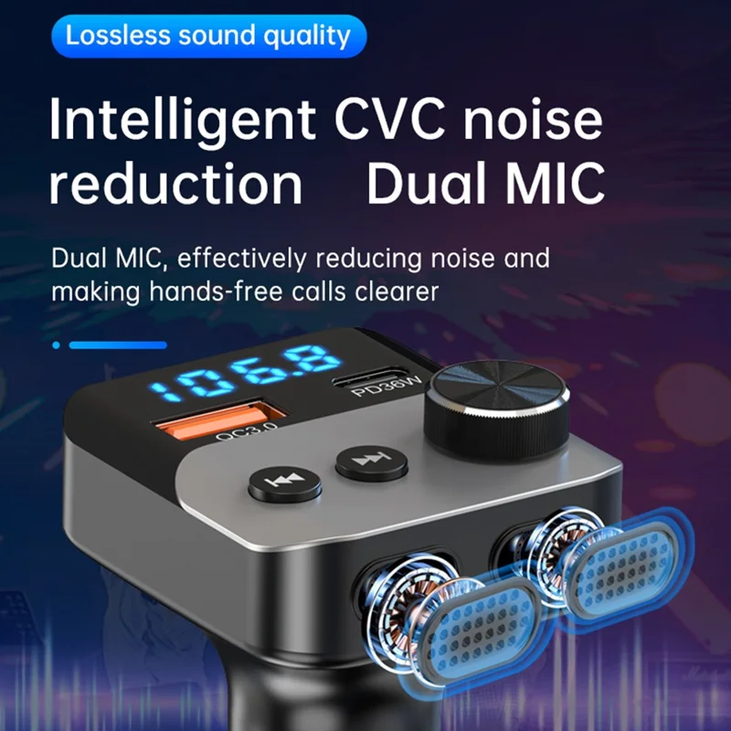 BC98 Trasmettitore FM Bluetooth 5.3 Vivavoce Lettore MP3 per Auto con Caricatore PD 36W Ricarica Rapida QC3.0