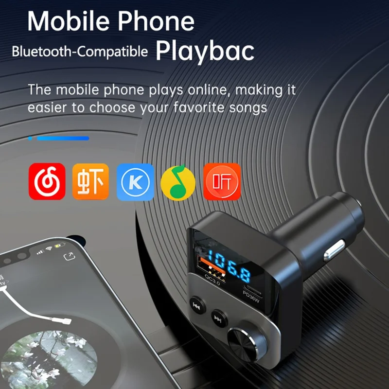 BC98 Trasmettitore FM Bluetooth 5.3 Vivavoce Lettore MP3 per Auto con Caricatore PD 36W Ricarica Rapida QC3.0