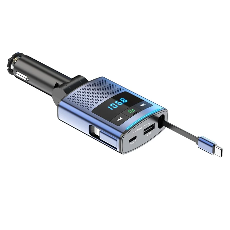 BC99 Trasmettitore FM Bluetooth Caricabatterie per Auto da 65W per Laptop e Telefono con Cavo Retrattile