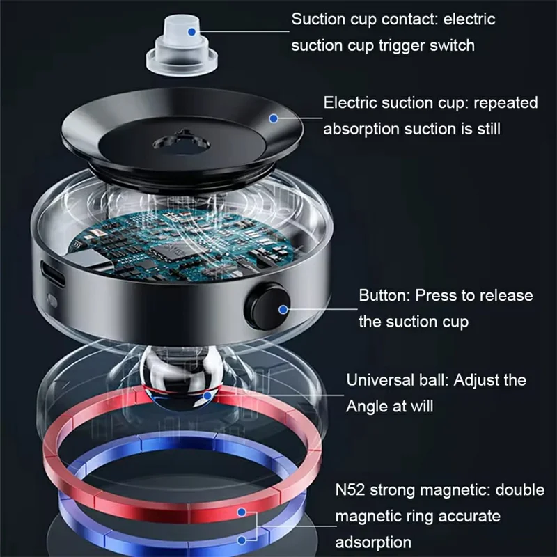 X90 Magnetic Car Phone Mount 360 Degree Rotation Strong Suction Dashboard Phone Holder - Black