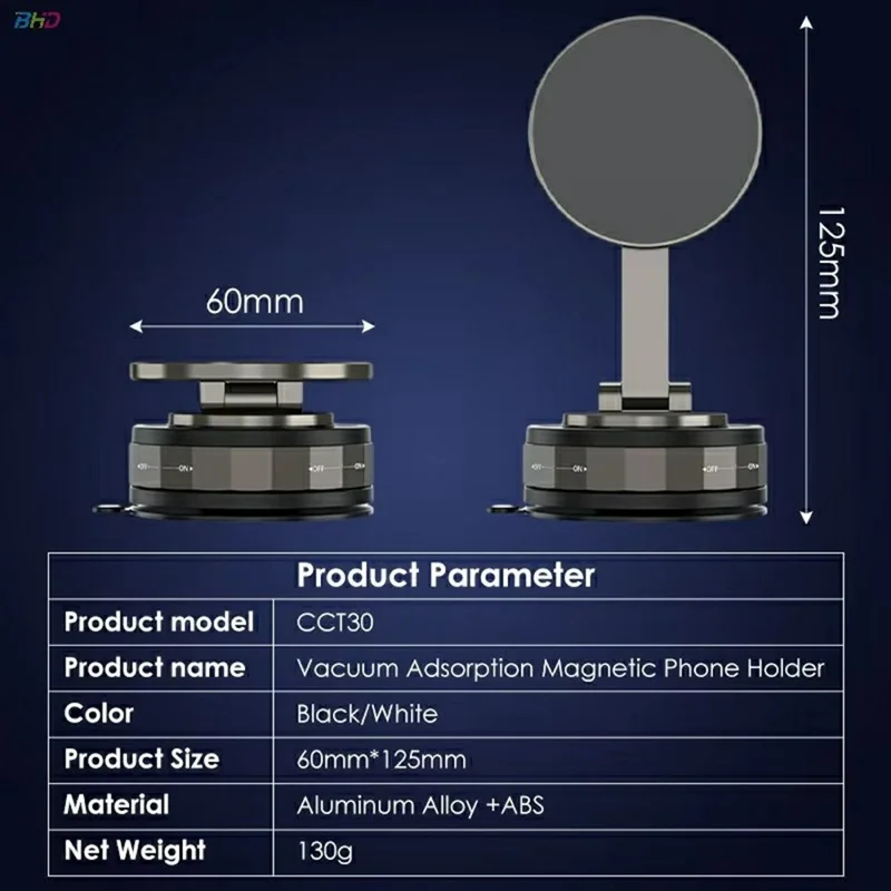 T30 Car Dashboard Magnetic Phone Holder 360 Degree Rotation Vacuum Suction Cup Bracket