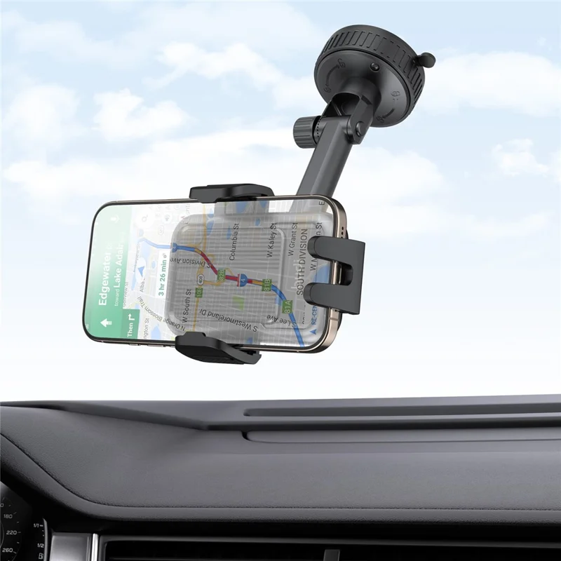 BUDI CM590B Suction Cup Base Car Mount Phone Holder One Hand Operation Adjustable Cellphone Bracket