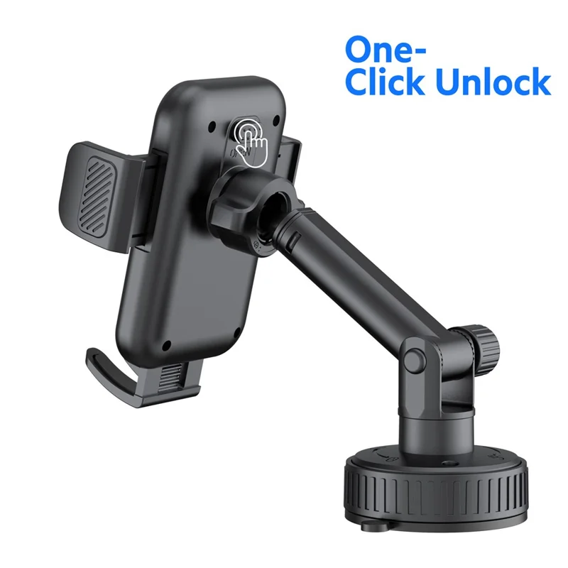 BUDI CM590B Suction Cup Base Car Mount Phone Holder One Hand Operation Adjustable Cellphone Bracket