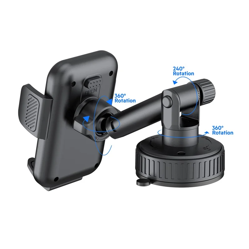 BUDI CM590B Suction Cup Base Car Mount Phone Holder One Hand Operation Adjustable Cellphone Bracket