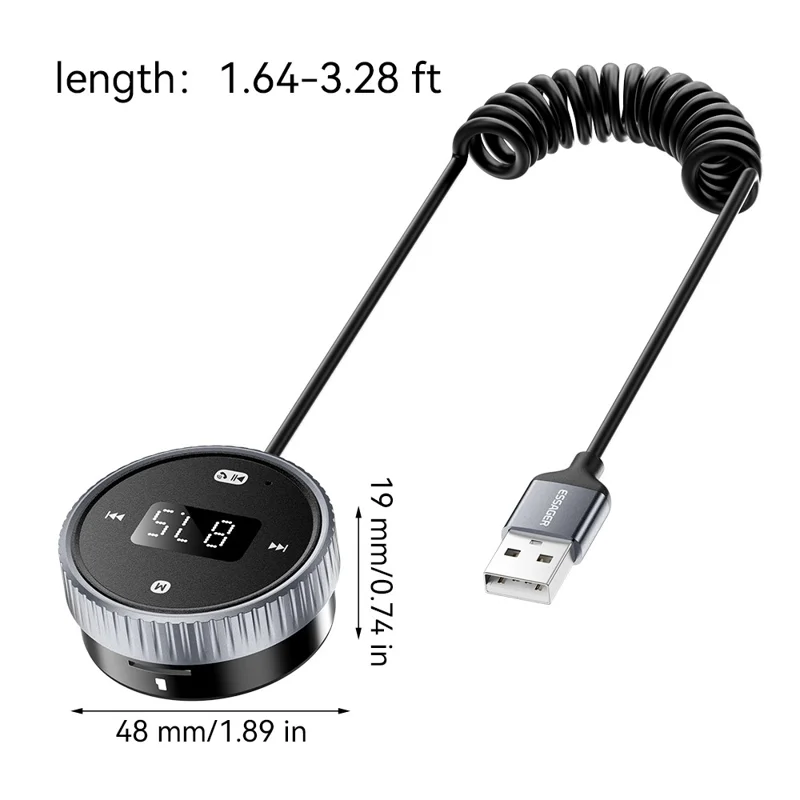 ESSAGER EBTFM-HS0G-P Adaptador de Transmissor FM Compatível com Bluetooth Versão 5.3 Chamadas Hands-Free