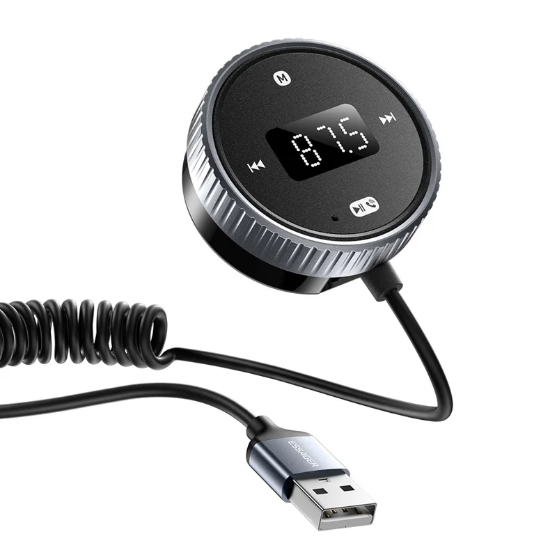 ESSAGER EBTFM-HS0G-P Adaptador de Transmissor FM Compatível com Bluetooth Versão 5.3 Chamadas Hands-Free