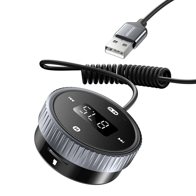 ESSAGER EBTFM-HS0G-P Adaptador de Transmissor FM Compatível com Bluetooth Versão 5.3 Chamadas Hands-Free