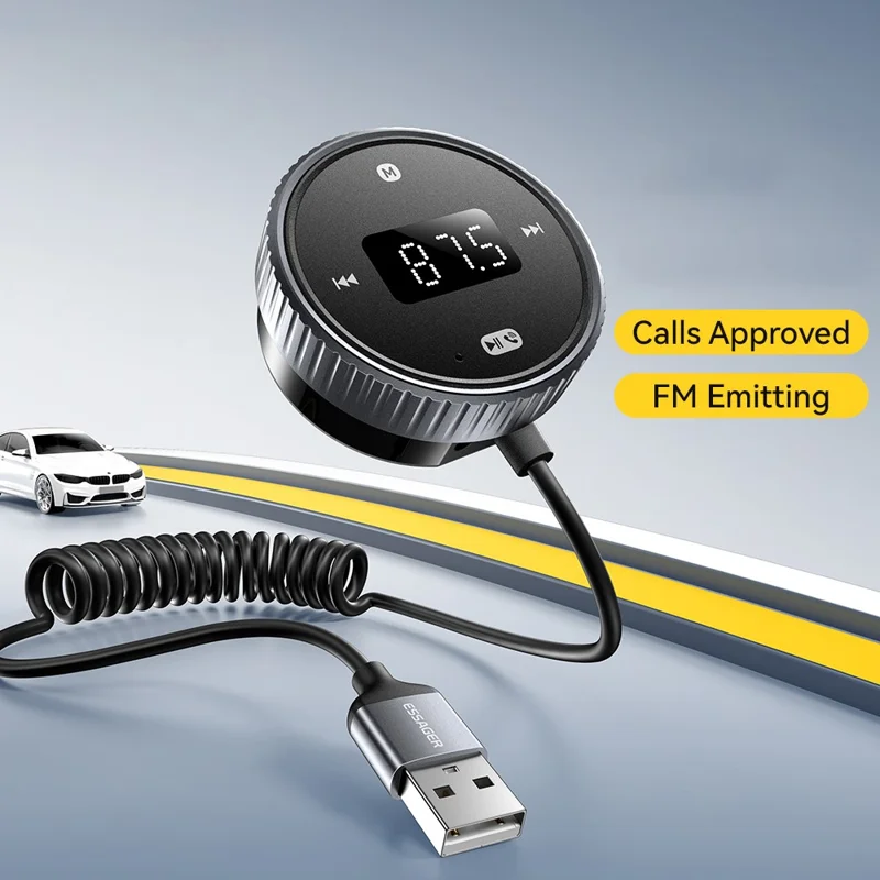 ESSAGER EBTFM-HS0G-P Adaptador de Transmissor FM Compatível com Bluetooth Versão 5.3 Chamadas Hands-Free
