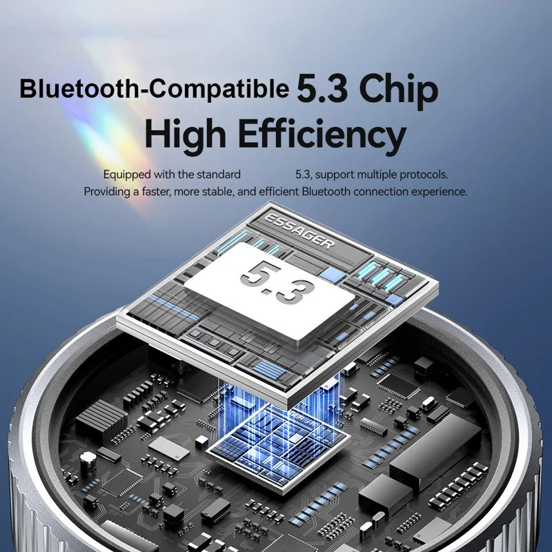 ESSAGER EBTFM-HS0G-P Adaptador de Transmissor FM Compatível com Bluetooth Versão 5.3 Chamadas Hands-Free