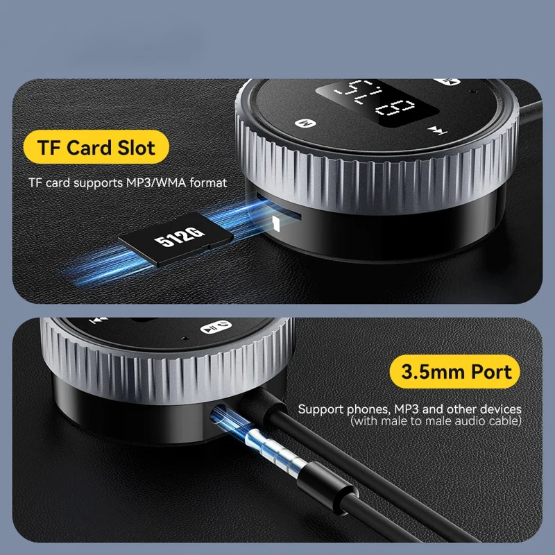 ESSAGER EBTFM-HS0G-P Adaptador de Transmissor FM Compatível com Bluetooth Versão 5.3 Chamadas Hands-Free