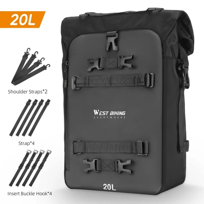 WEST BIKING 20L Grand Sac Latéral de Moto Capacité Sac de Voyage Complet Ouvert Anti-Dérapant Poche en Maille pour Moto