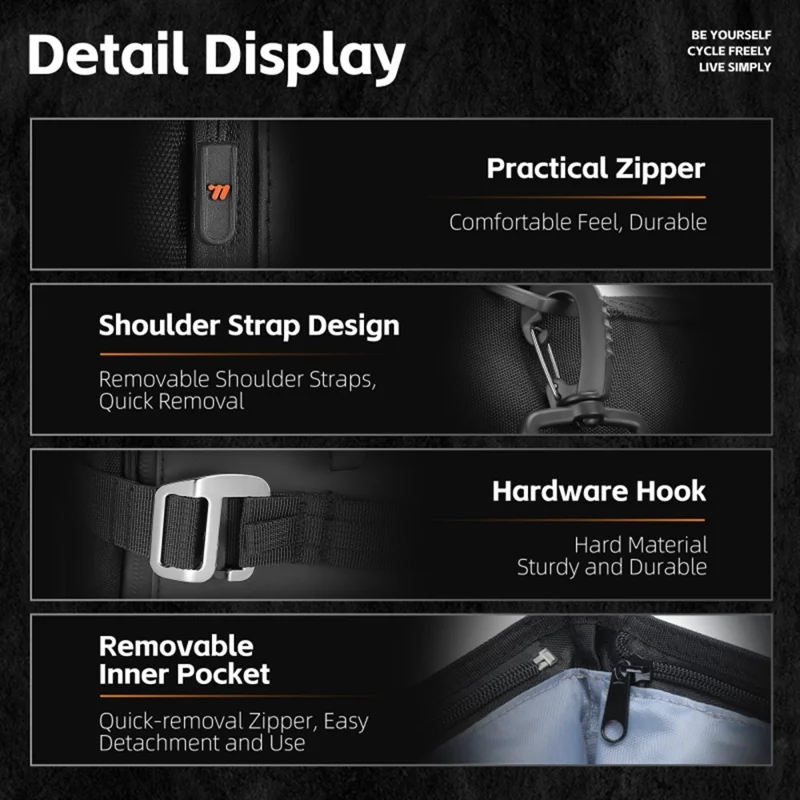 WEST BIKING 20L Grand Sac Latéral de Moto Capacité Sac de Voyage Complet Ouvert Anti-Dérapant Poche en Maille pour Moto