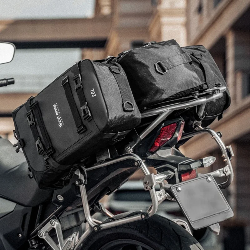 WEST BIKING 20L Grand Sac Latéral de Moto Capacité Sac de Voyage Complet Ouvert Anti-Dérapant Poche en Maille pour Moto