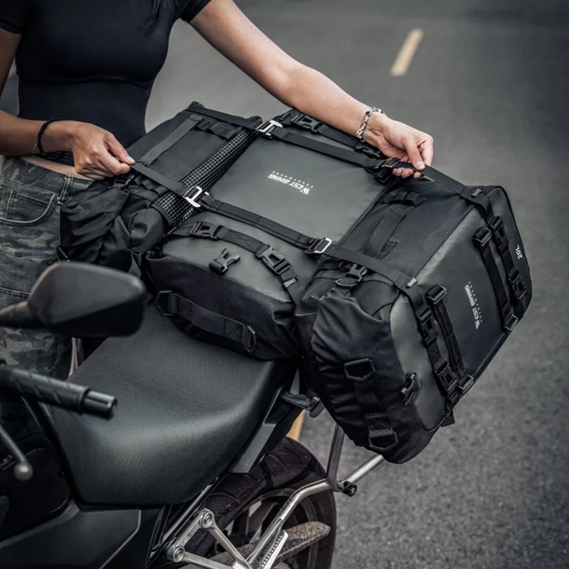 WEST BIKING 20L Grand Sac Latéral de Moto Capacité Sac de Voyage Complet Ouvert Anti-Dérapant Poche en Maille pour Moto