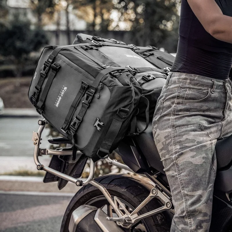 WEST BIKING 20L Grand Sac Latéral de Moto Capacité Sac de Voyage Complet Ouvert Anti-Dérapant Poche en Maille pour Moto